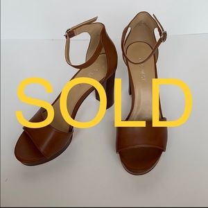 Nine West Cognac Heels Platform Sandals Size 8.5